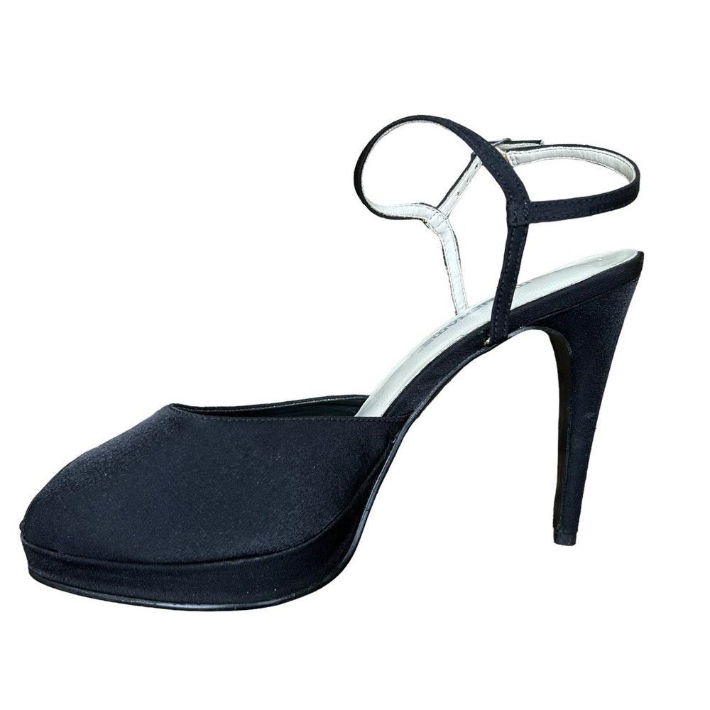 MAINFRAME VTG Y2K Black Stiletto Heels 9 Shoes Ankle Strap Peep Toe 4.5" Vintage